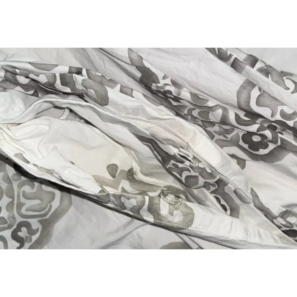 Pottery Barn Asher Medallion Duvet Cover Set King Shams Organic Cotton Gray 3 Pc - Picture 4 of 5